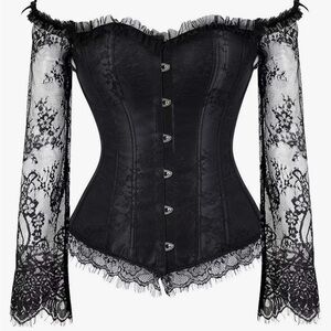 WOMEN'S Satin Corset Bustier Waist Training Cincher lace sleeves XL NWOT